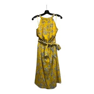 Ann Taylor Yellow Floral Tie Front Midi Dress, Women's Size 6, Sleeveless Lined